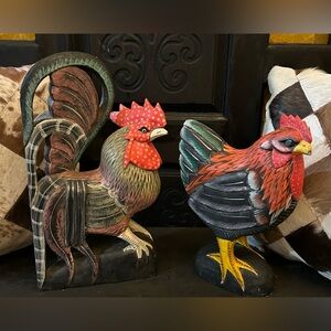 Colorful Wooden Rooster Figurines